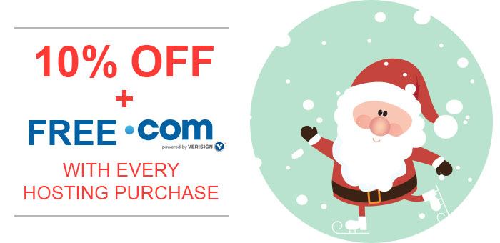 Free dot com domain and 10% off on hosting